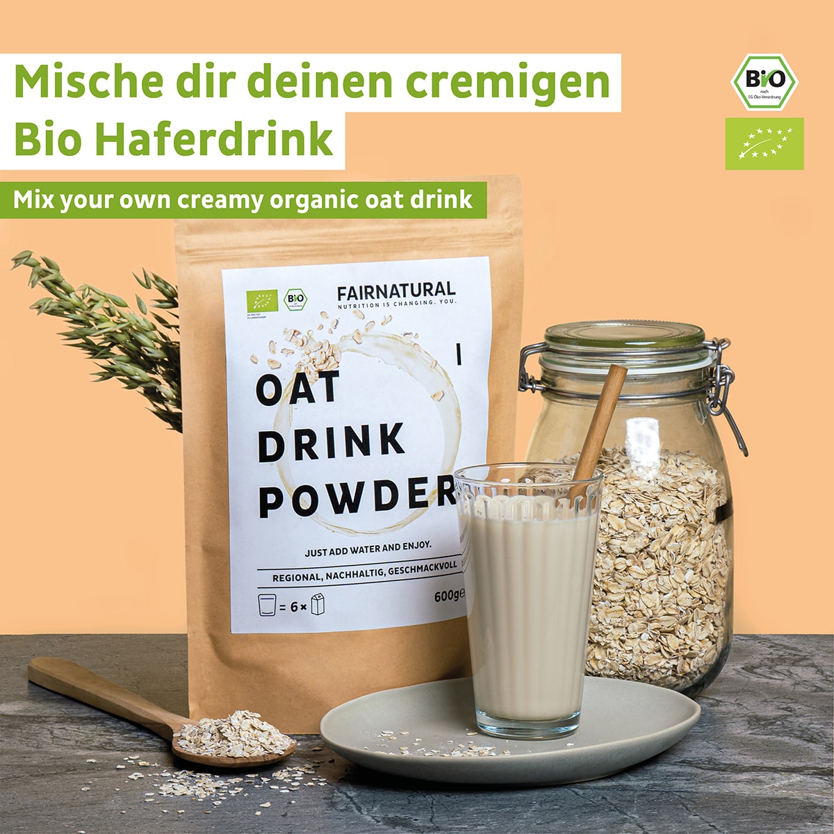 Bio leche polvo de avena instantánea sin lactosa ecológica - EcoMil - 400 g