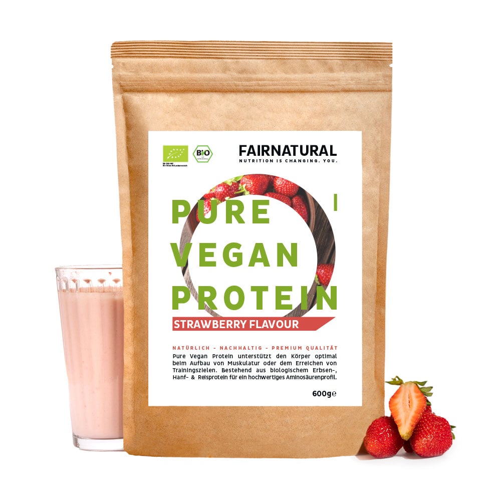 Proteína orgánica vegana en polvo de fresa sin soja